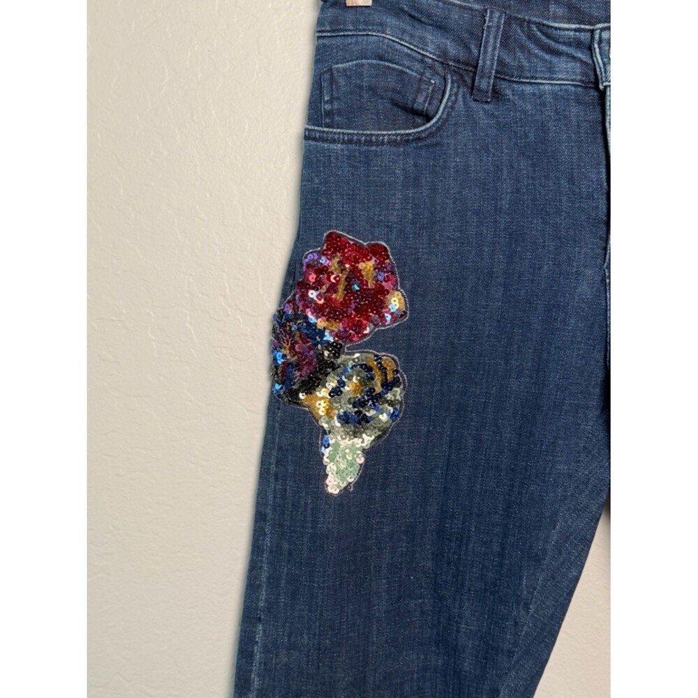 Anthropologie Pilcro Sequin Floral Embroidered Slim Boyfriend Jeans 28 Crop - Picture 7 of 16